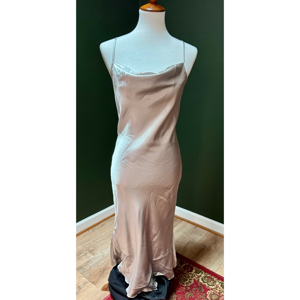 Bebe Silver Cowl Neck Slip‎ Dress Women's Size S